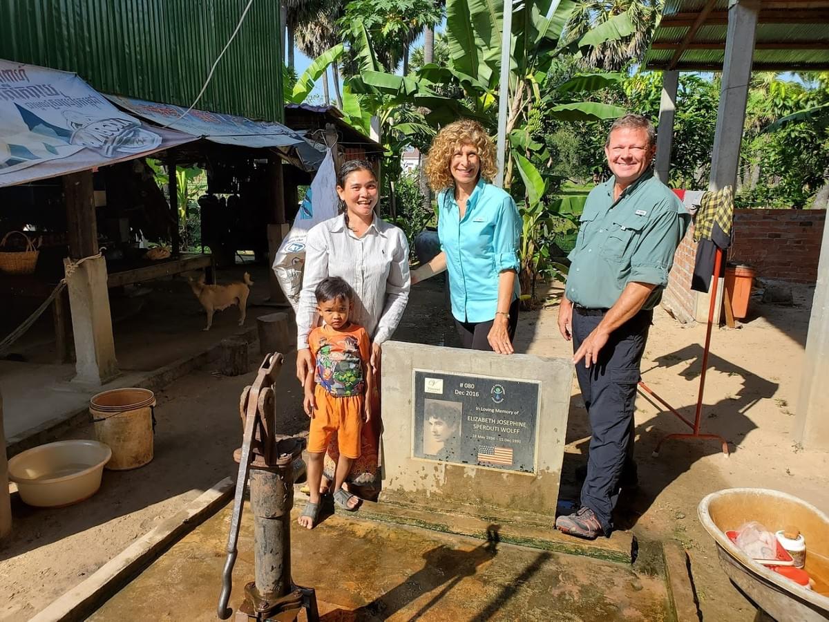Mark & Trina visiting the recipients of one of the 1st water wells they donated in Camobodia.  This well was dedicated in loving memory of Trina & Lisa's mother, Elizabeth Sperduti Wolff