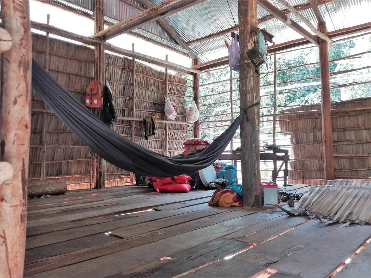 Inside view of Cambodian home "under construction" with materials donated to MTRF by Rob Burge & Seonkyoung An