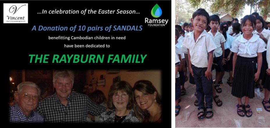 Marc Rayburn uses employer matching benefits to DOUBLE his to MTRF, thereby providing sandals to 20 previously shoe-less children in Cambodia!