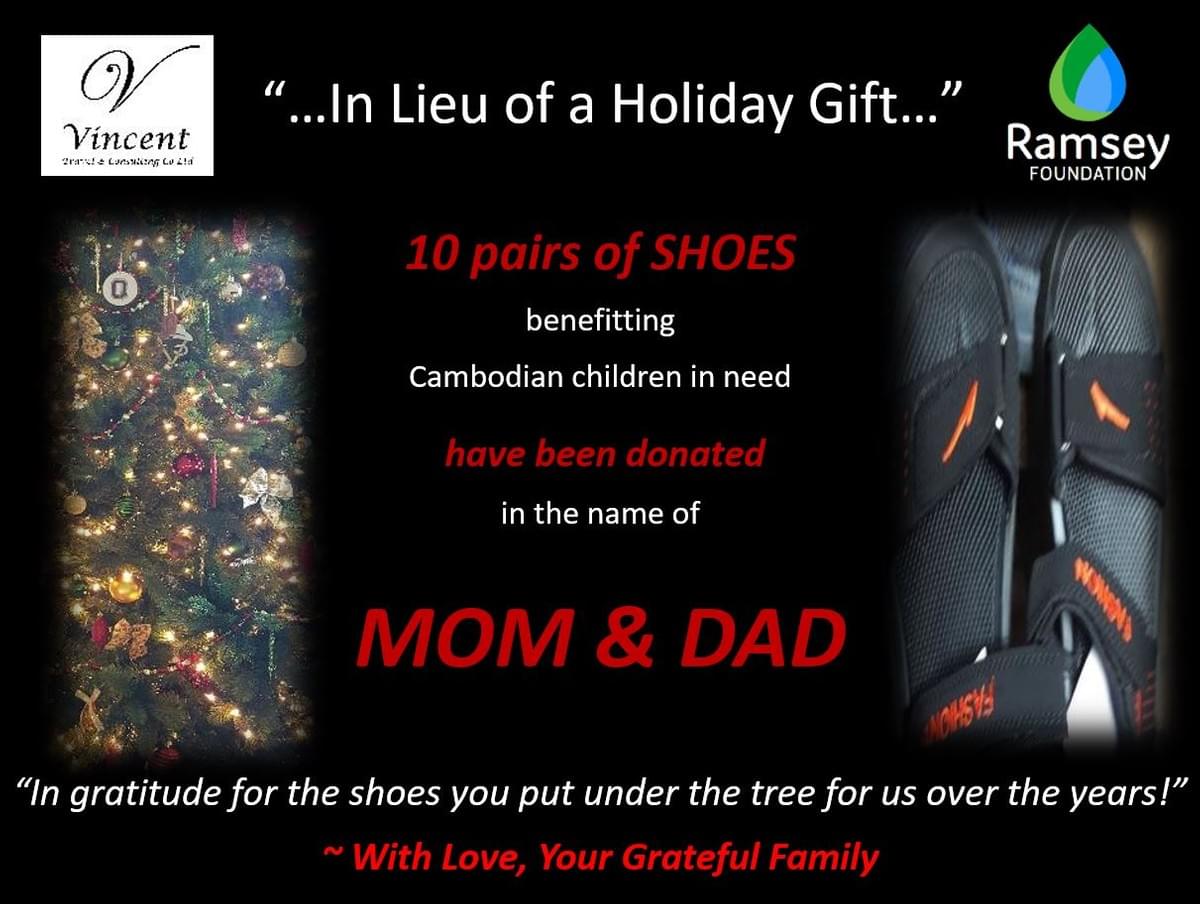 Example of an electronic dedication certificate that's included with each "In Lieu of a Holiday gift" donation