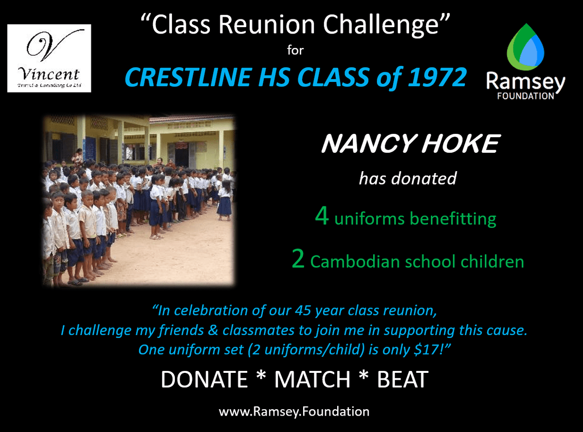Sample Banner that can be customized for YOUR upcoming class reunion!  Please email admin@ramsey.foundation to kick off your own "Class Reunion Challenge" !
